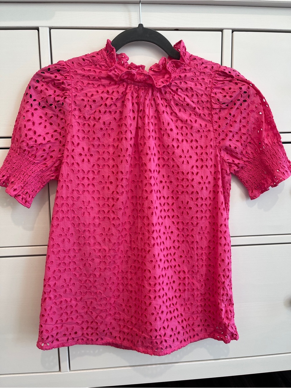 JCrew Smocked puff-sleeve eyelet top